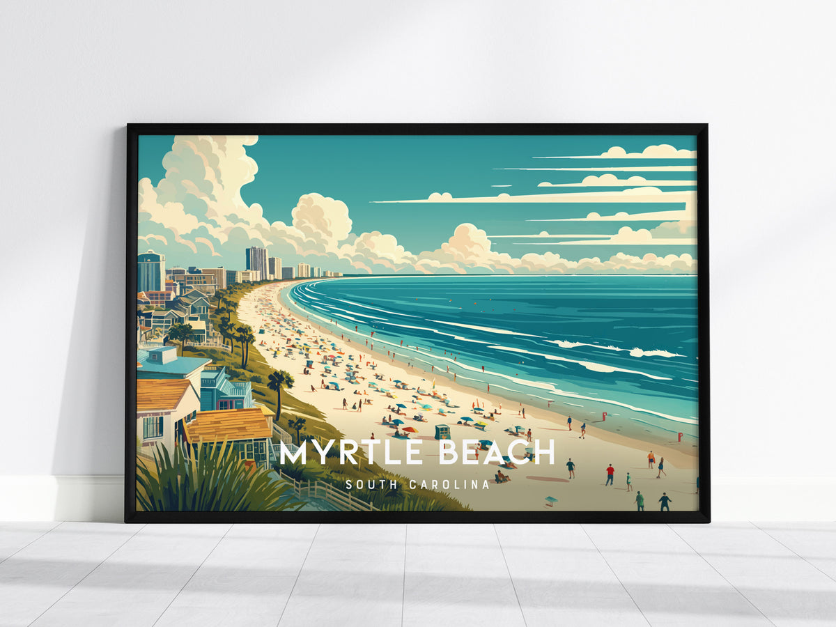Myrtle Beach, South Carolina Landscape Poster | Coastal Beach Decor Wall Art — framed wall art, 24x36 in