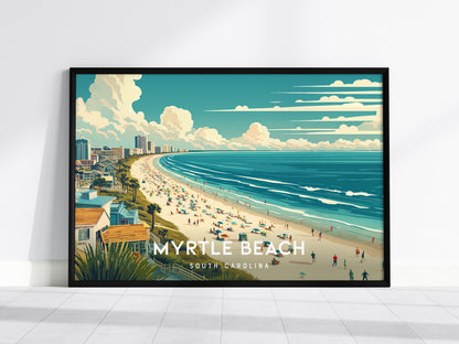 Myrtle Beach, South Carolina Landscape Poster | Coastal Beach Decor Wall Art — framed wall art, 24x36 in