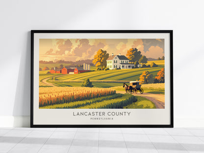 Lancaster County Landscape Matte Border Poster | Pennsylvania Travel Gift Vacation Wall Art — framed wall art, 24x36 in