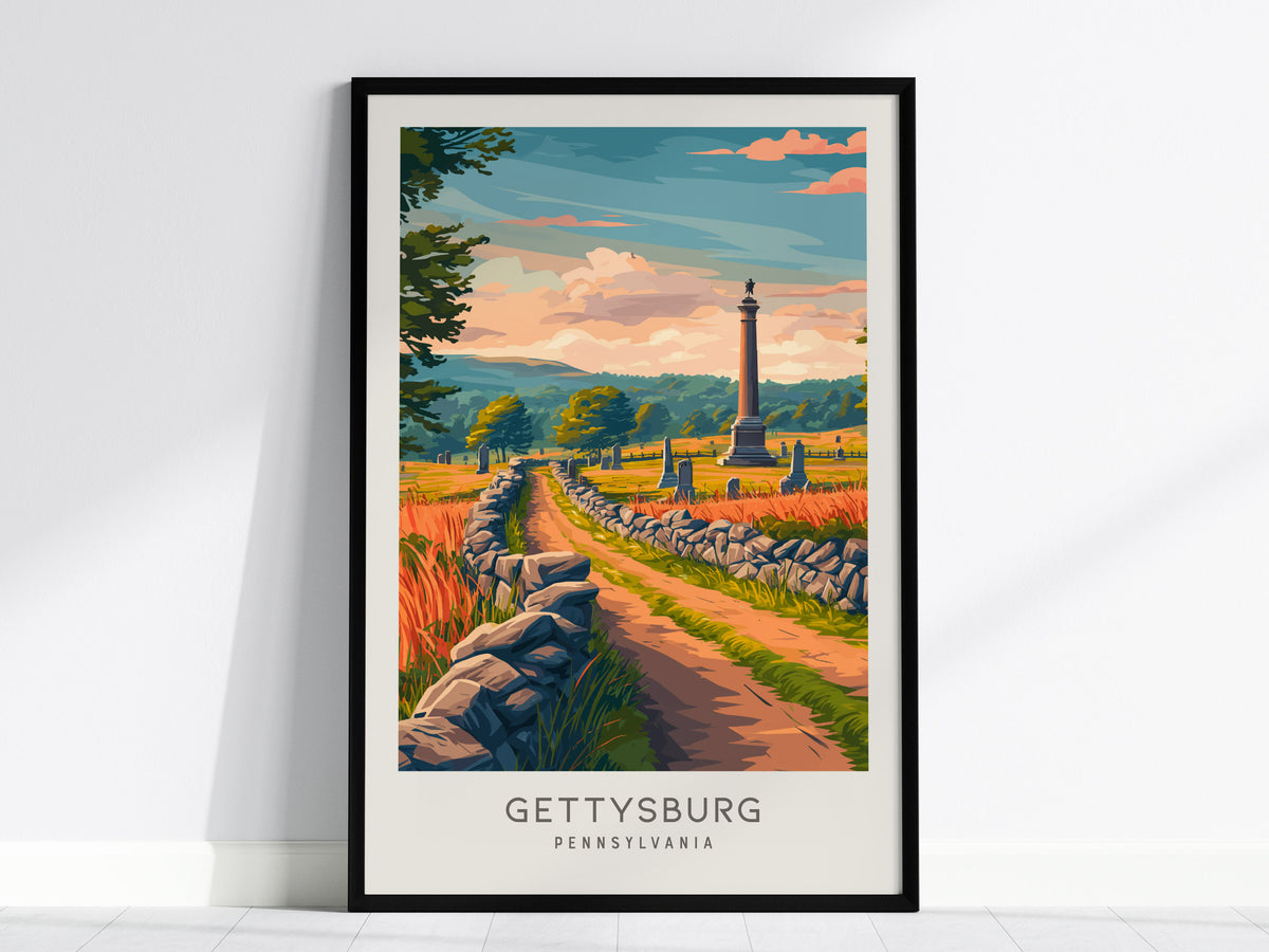 Gettysburg Matte Border Poster | Pennsylvania Destination Print Travel Wall Art — framed wall art, 24x36 in