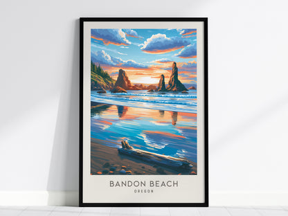 Bandon Beach Matte Border Poster | Oregon Coastal Beach Decor — framed wall art, 24x36 in