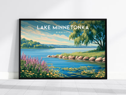Lake Minnetonka, Minnesota Landscape Poster | Travel Gift Destination Print Wall Art — framed wall art, 24x36 in