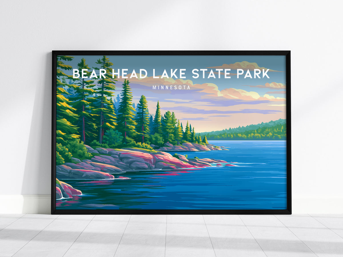 Bear Head Lake State Park Landscape, Minnesota Poster | Northwoods Lake Retreat Framed or Unframed Wall Art — framed wall art