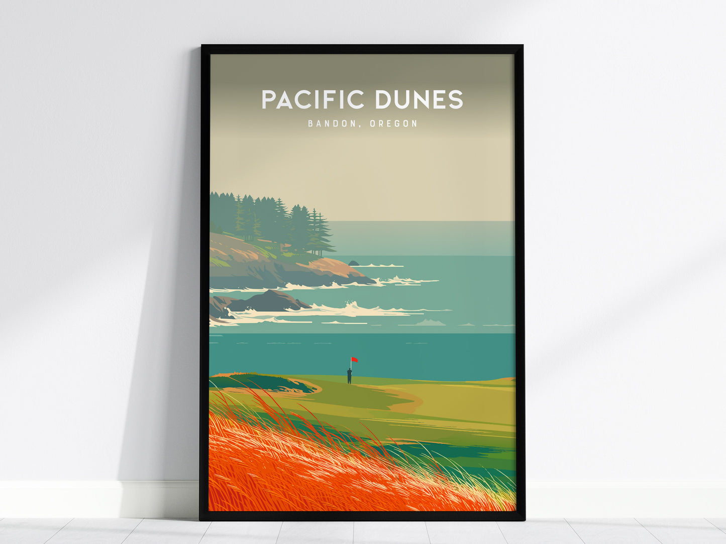 Pacific Dunes, Bandon, Oregon Poster | Links Poster Golfer Gift Wall Art — framed wall art, 24x36 in