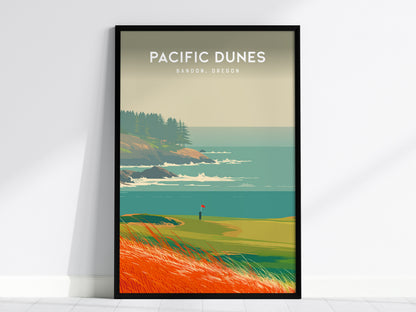 Pacific Dunes, Bandon, Oregon Poster | Links Poster Golfer Gift Wall Art — framed wall art, 24x36 in