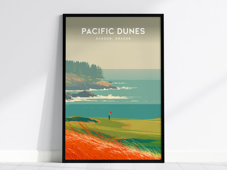 Pacific Dunes, Bandon, Oregon Poster | Links Poster Golfer Gift Wall Art — framed wall art, 24x36 in