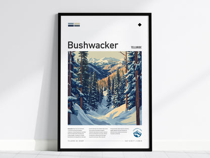Bushwacker, Telluride Poster | Bold Ski Run Mountain Wall Art — framed wall art, 24x36 in