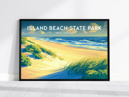 Island Beach State Park, New Jersey Landscape Poster | Coastal Beach Decor Wall Art — framed wall art, 24x36 in