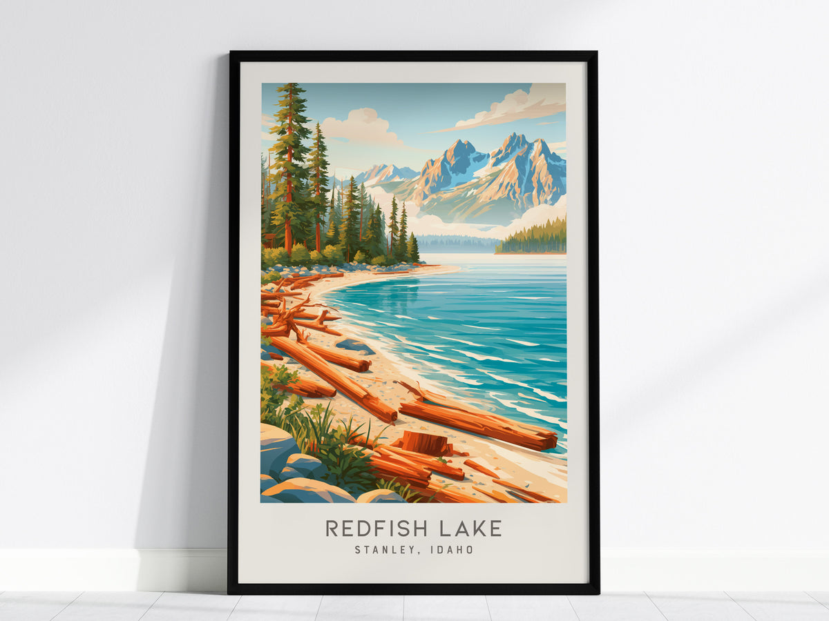 Redfish Lake Matte Border Poster | Stanley, Idaho Travel Wall Art — framed wall art, 24x36 in