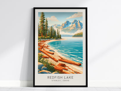 Redfish Lake Matte Border Poster | Stanley, Idaho Travel Wall Art — framed wall art, 24x36 in