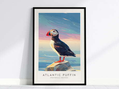 Atlantic Puffin, Fratercula arctica Poster | Colorful Seabird Wildlife Print Wall Art — framed wall art, 24x36 in