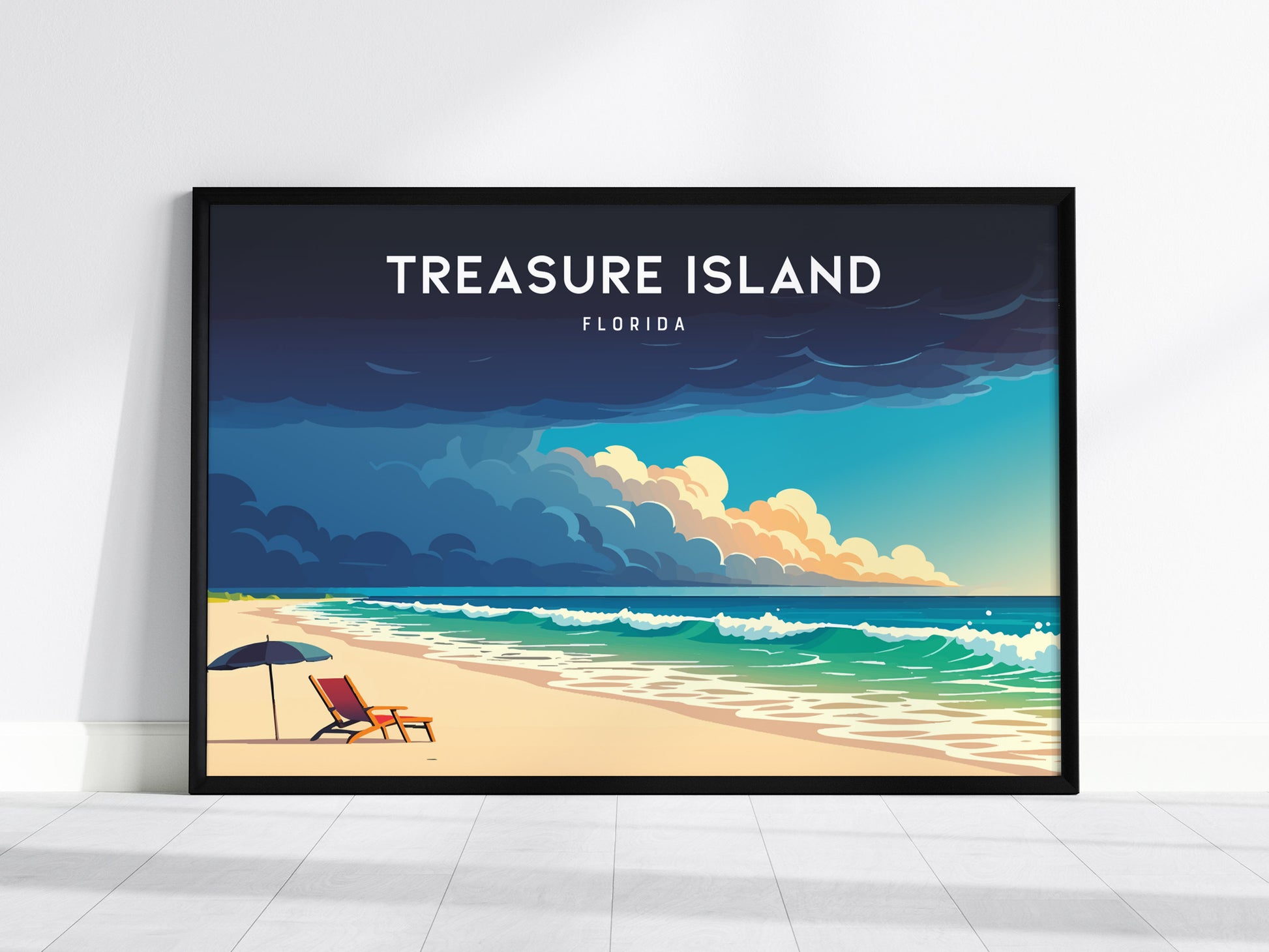 Treasure Island, Florida Poster | Landscape Gulf Coast Art Beach House Decor Wall Art — framed wall art, 24x36 in