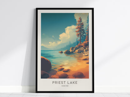 Priest Lake Matte Border Poster | Idaho Destination Print Travel Wall Art — framed wall art, 24x36 in