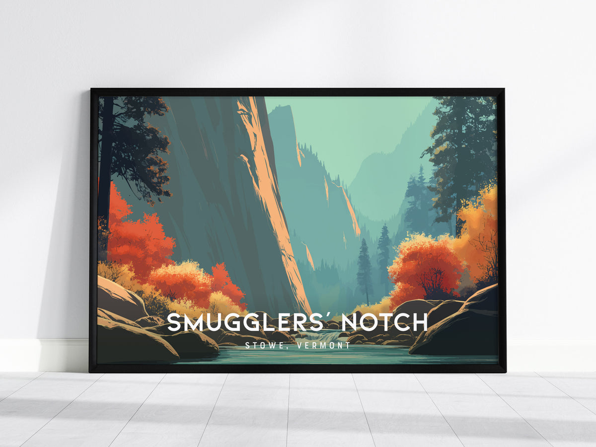 Smugglers' Notch Landscape Poster | Stowe, Vermont Vacation Wall Art — framed wall art, 24x36 in