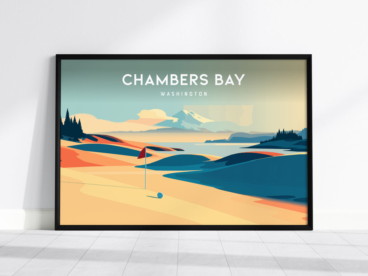 Chambers Bay, Washington Landscape Poster | Golf Wall Art & Framed or Unframed Wall Art — framed wall art, 24x36 in