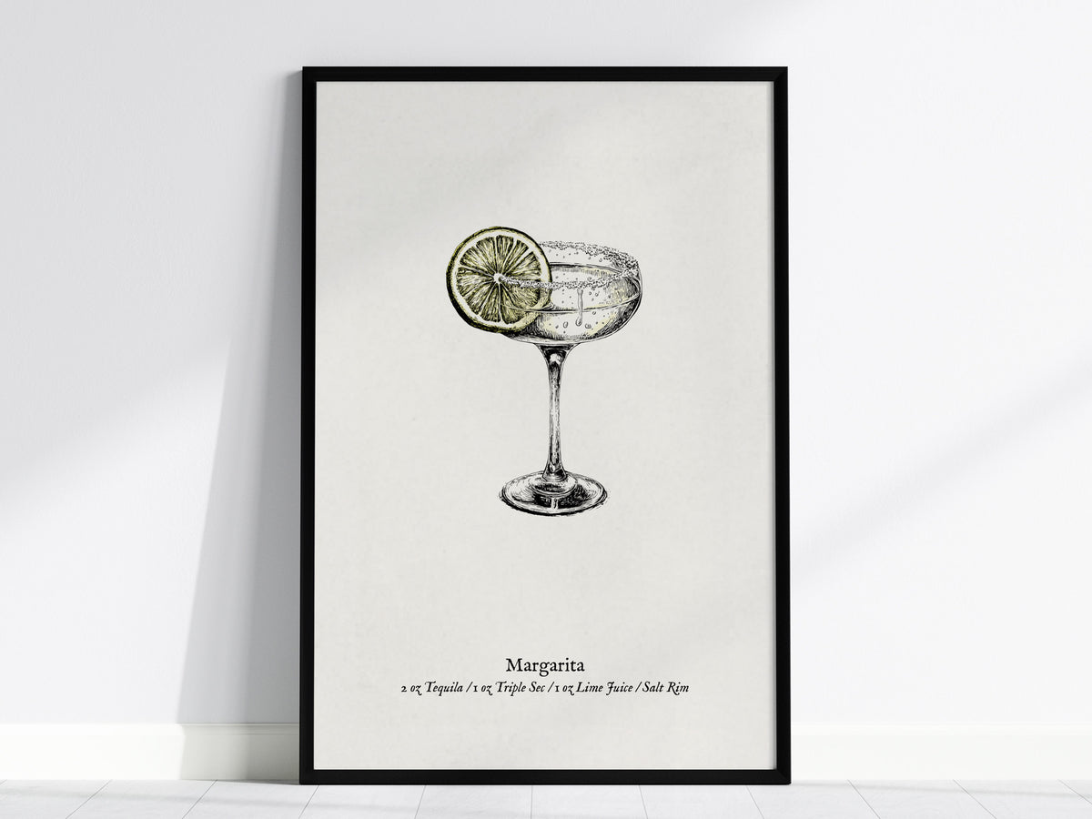 Margarita Cocktail Poster | Classic Tequila Lime Bar Art Print — framed wall art, 24x36 in