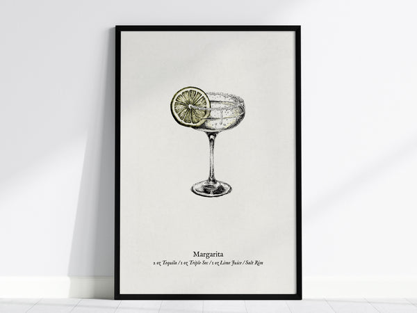 Margarita Cocktail Poster | Classic Tequila Lime Bar Art Print — framed wall art, 24x36 in