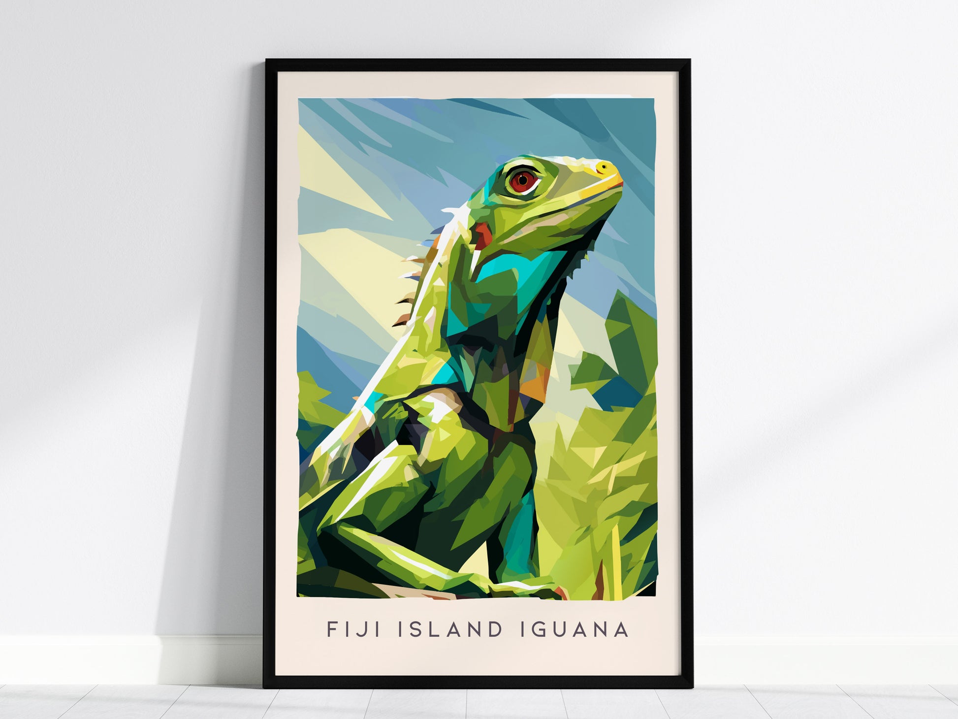 Fiji Island Iguana Poster | Tropical Reptile Paradise Wildlife Wall Art — framed wall art, 24x36 in