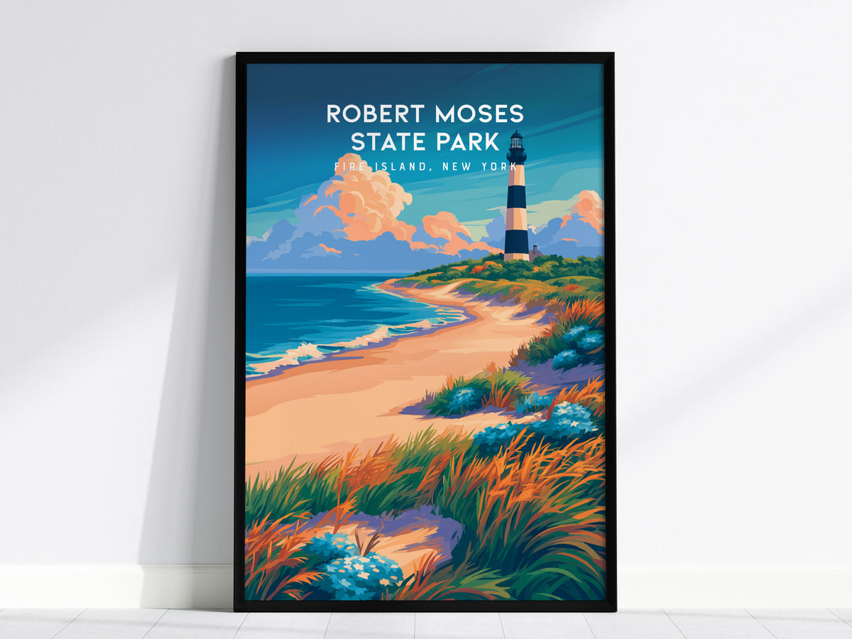 Robert Moses State Park, Fire Island, New York Poster | Coastal Beach Decor Wall Art — framed wall art, 24x36 in