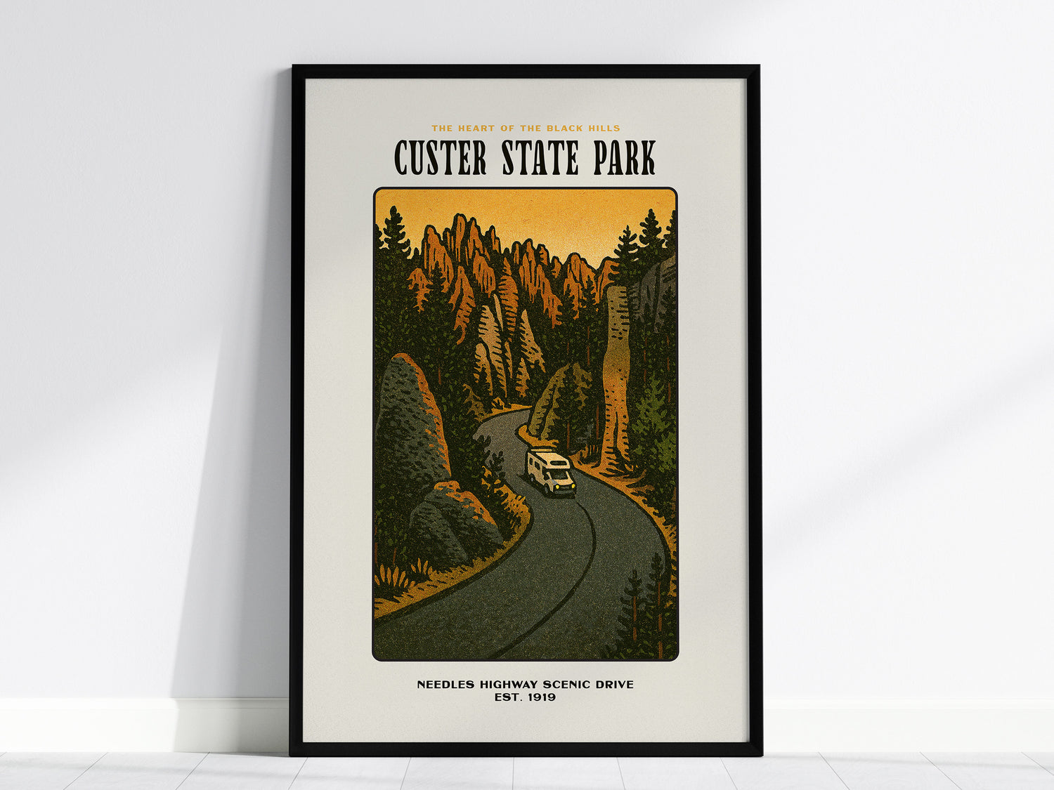 Custer State Park Vintage Poster – Needles Highway, South Dakota Print, Scenic Drive Art, Framed or Unframed, Great Gift for Travelers - Swell Scenes