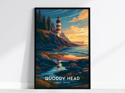 Quoddy Head, Lubec, Maine Poster | Easternmost Lighthouse Travel Wall Art — framed wall art, 24x36 in