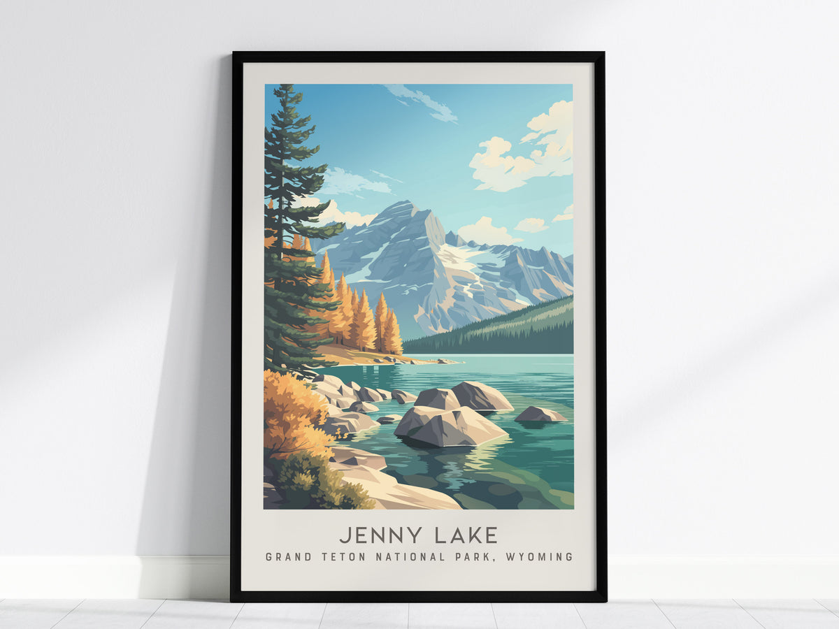 Jenny Lake Matte Border Poster | Grand Teton National Park, Wyoming Travel Wall Art — framed wall art, 24x36 in