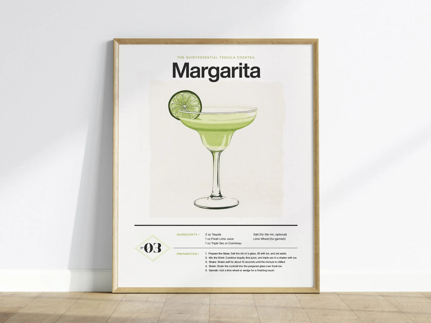 Margarita Cocktail Framed Poster | Classic Tequila Drink Minimalist Design | Margarita Lover Gift | Kitchen Bar Home Decor