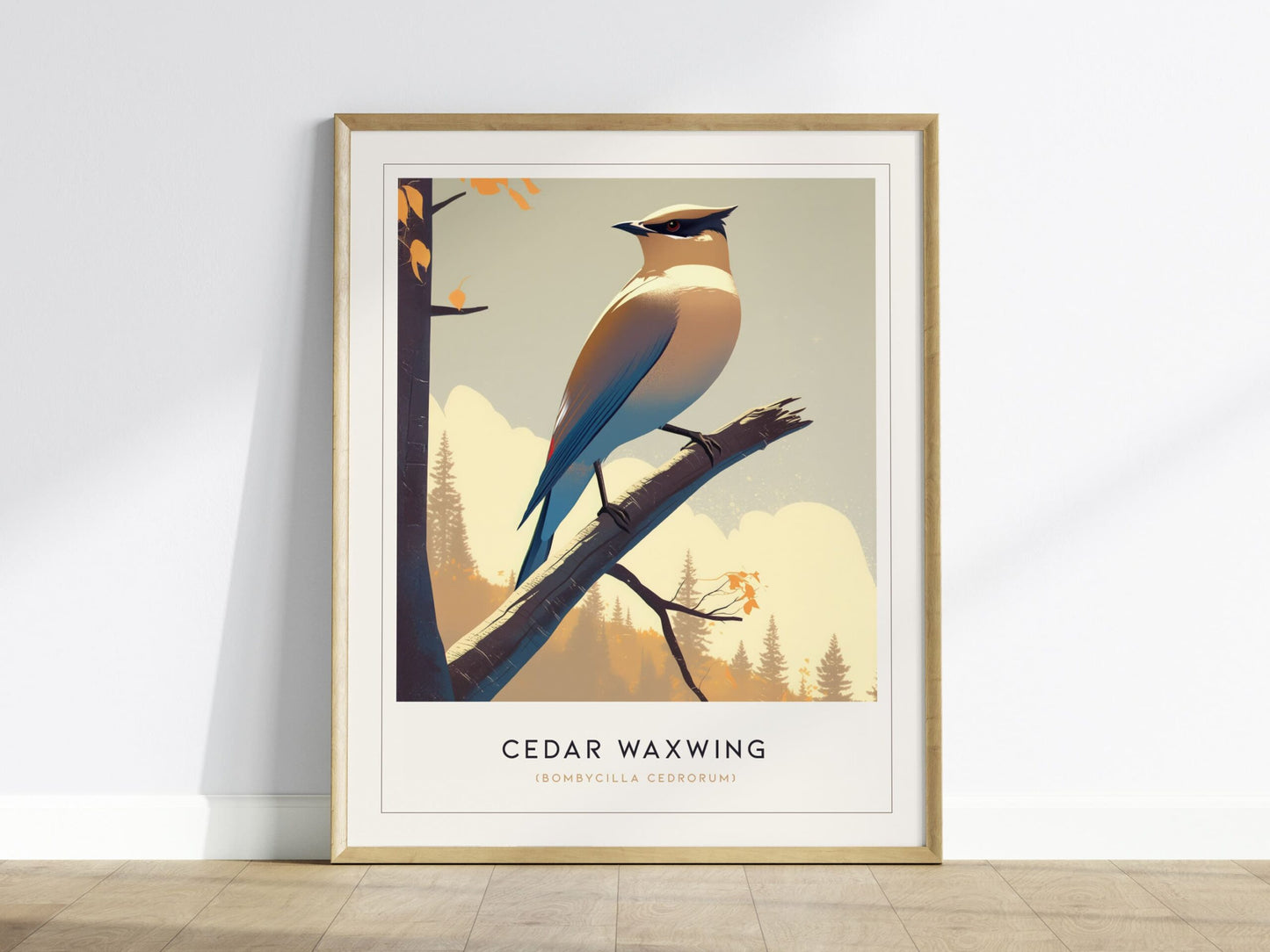 Cedar Waxwing Framed Poster | Nature Bird Lover Modern Wall Art | Audubon Wildlife Print | Woodland Cottage Decor