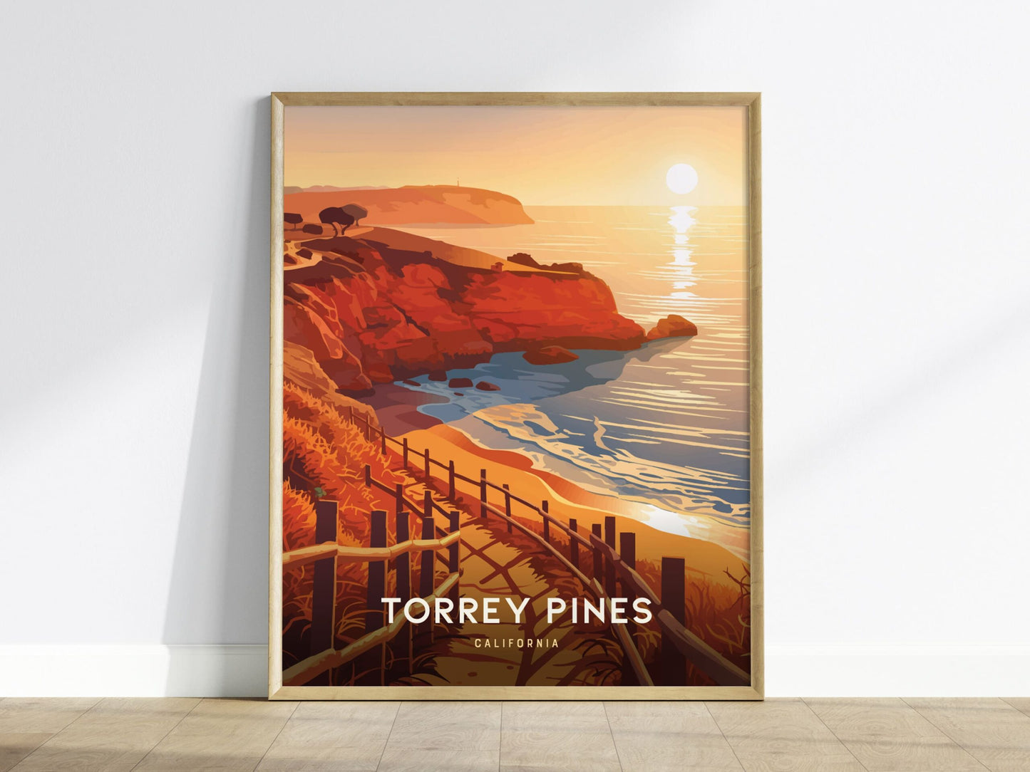 Torrey Pines California Framed Poster | Sunset Coastal Trail Art Print | Nature Lover Gift | Perfect for Beach Cottage or Modern Decor