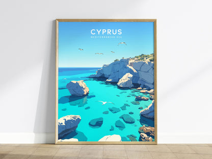 Cyprus Mediterranean Poster | Coastal Cliff Art Print | Perfect for Vacation Homes & Modern Decor