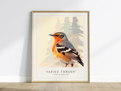 Varied Thrush, Ixoreus naevius Poster | Bold Forest Songbird Nature Poster Wall Art — framed wall art