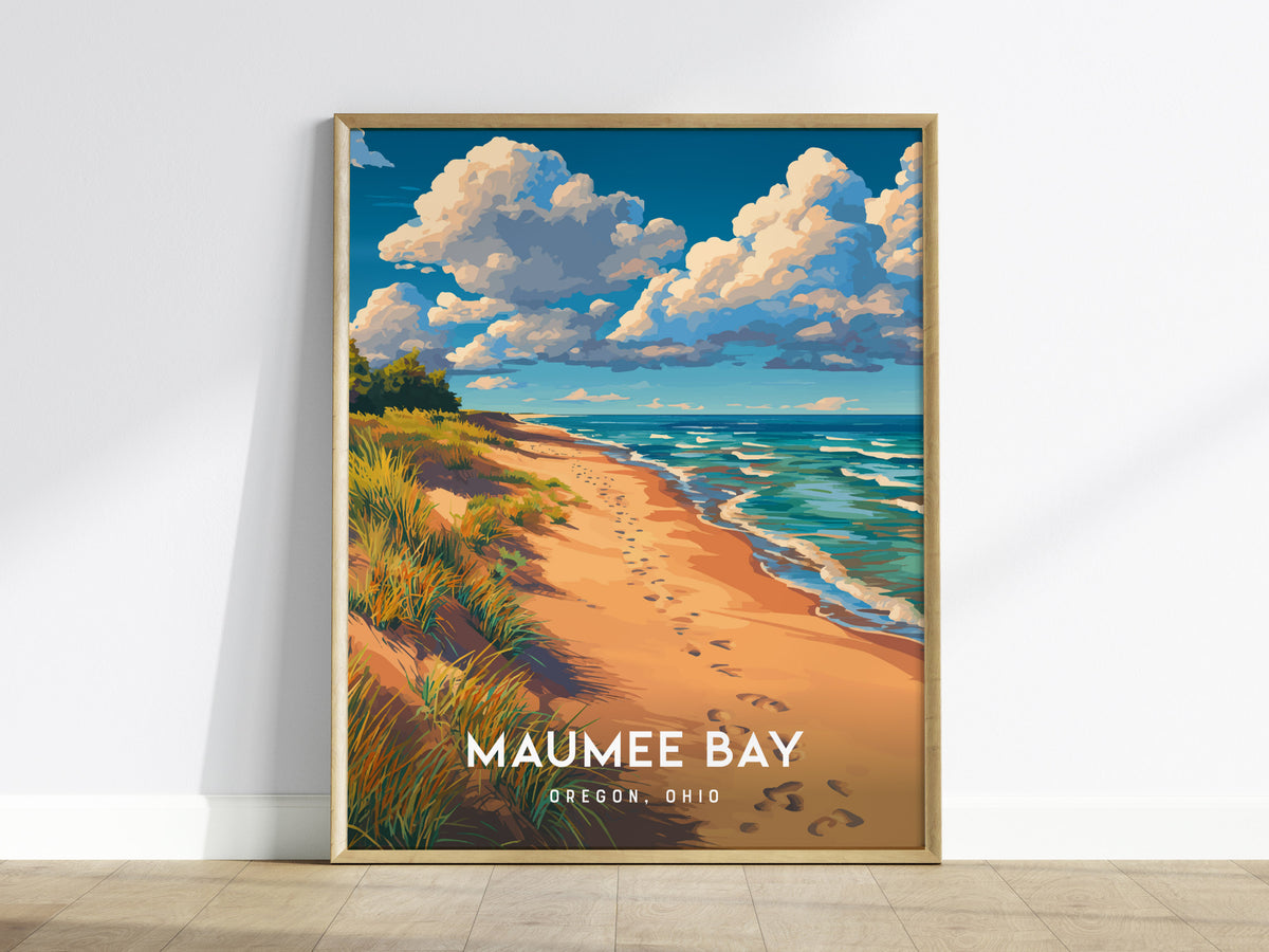 Maumee Bay, Oregon, Ohio Poster | Lakeside Marshland Sunset Wall Art — framed wall art