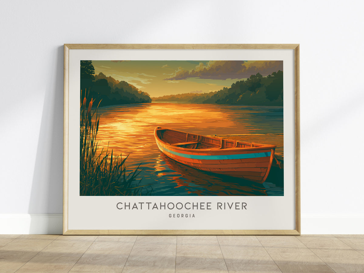 Chattahoochee River Landscape Matte Border Poster | Georgia Destination Print Travel Wall Art — framed wall art