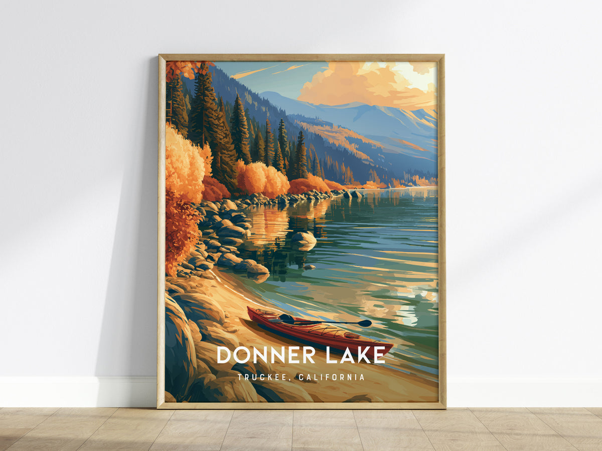 Donner Lake, Truckee, California Poster | Mountain Lake Travel Wall Art — framed wall art