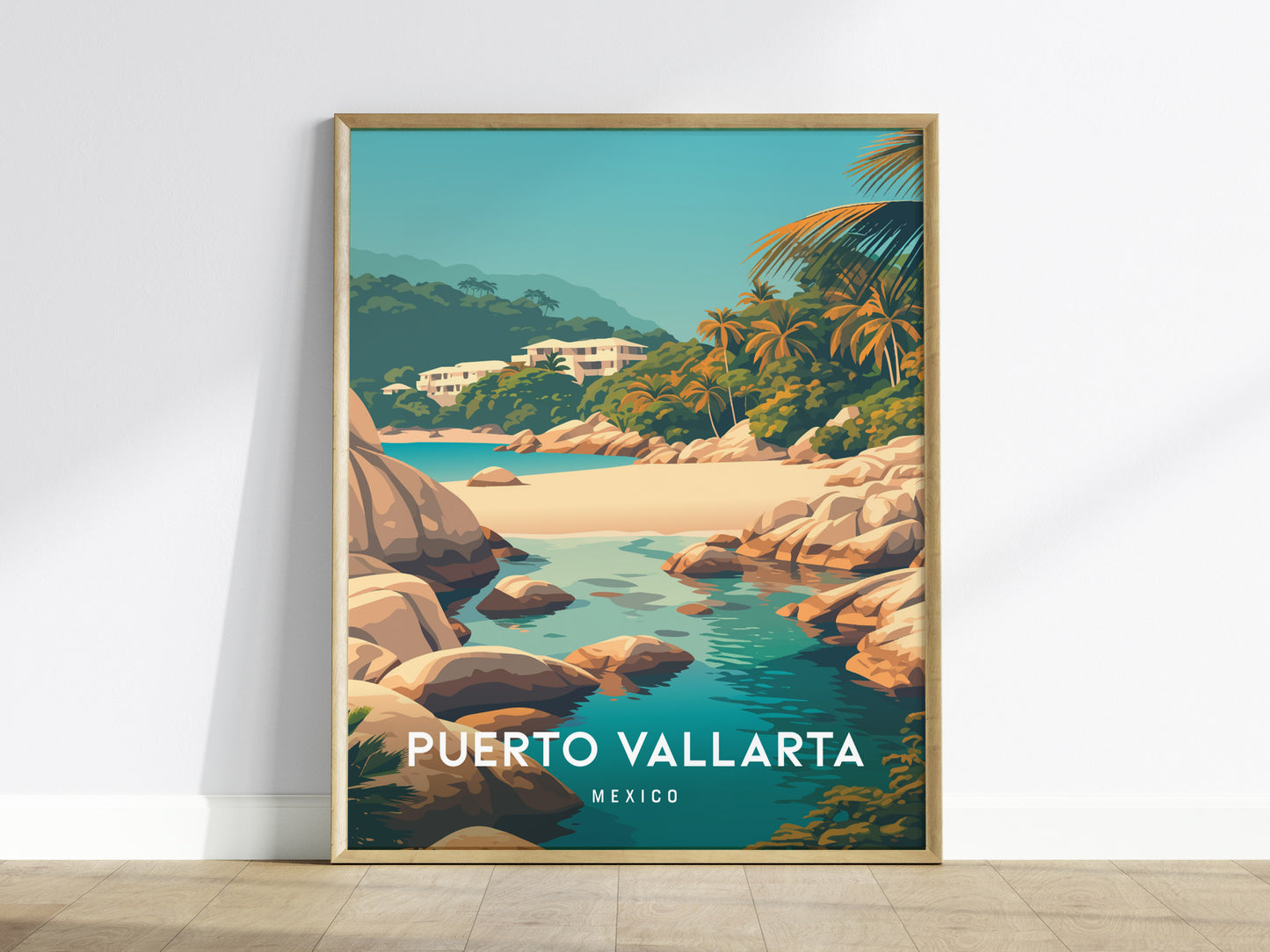 Puerto Vallarta, Mexico Poster | Tropical Coast & Cathedral Wall Art — framed wall art