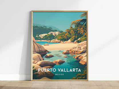 Puerto Vallarta, Mexico Poster | Tropical Coast & Cathedral Wall Art — framed wall art