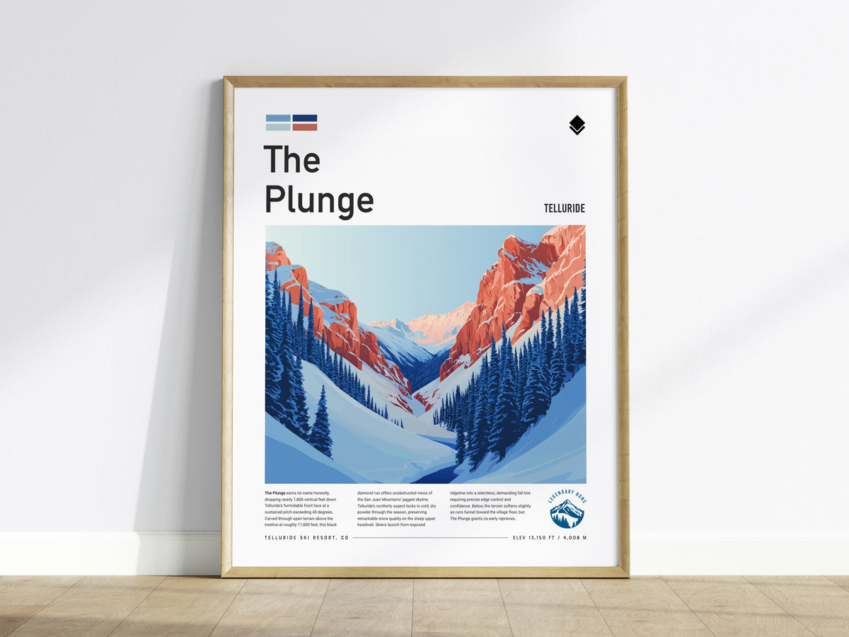 The Plunge, Telluride Poster | Alpine Ski Run Mountain Poster Wall Art — framed wall art