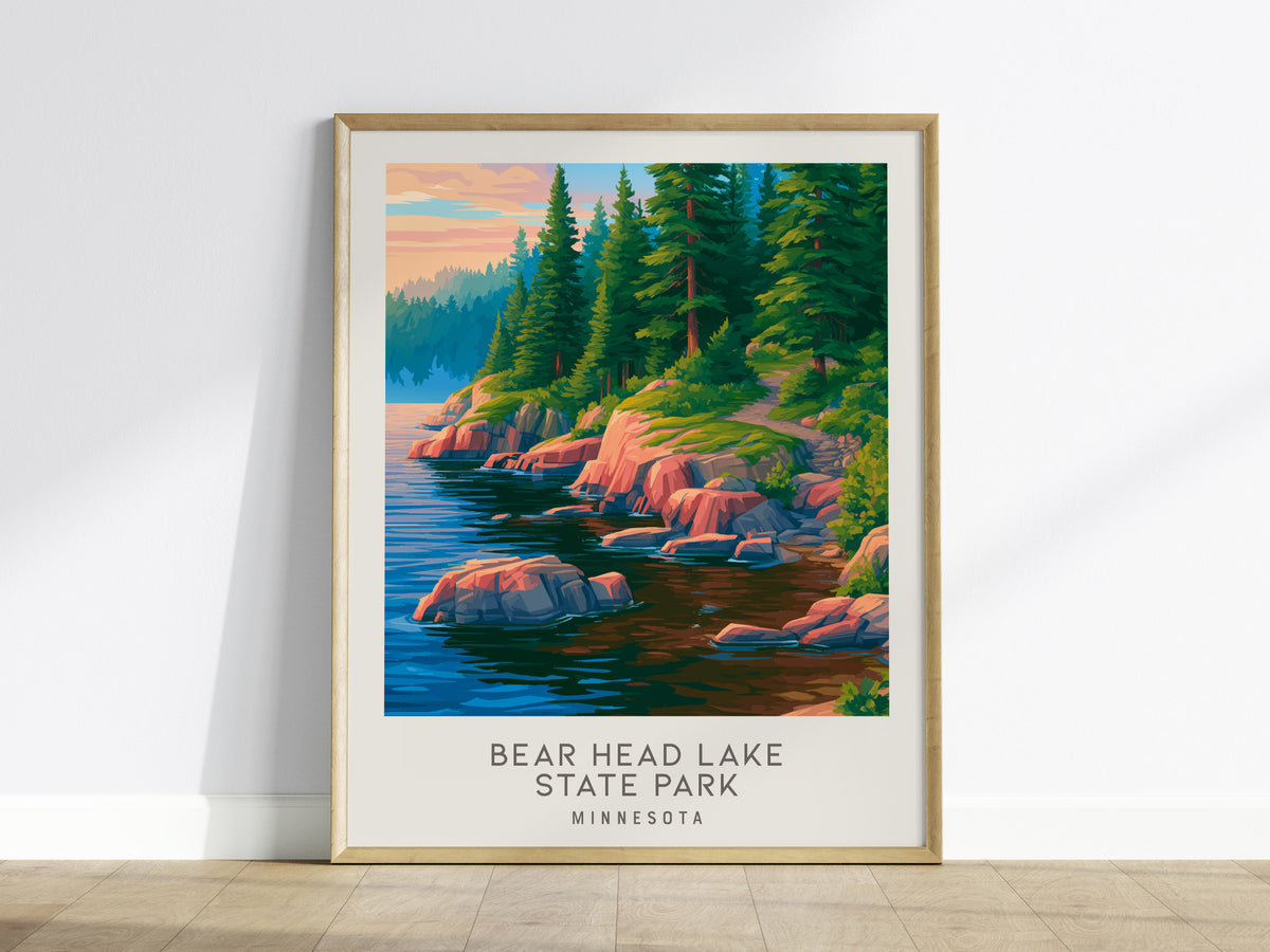 Bear Head Lake State Park Matte Border Poster | Minnesota Destination Print Travel Wall Art — framed wall art