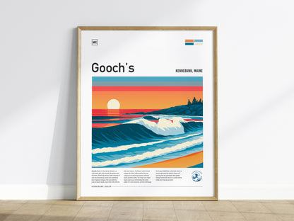 Gooch's Beach, Kennebunk, Maine Poster | Rocky Shore & Rolling Waves Wall Art — framed wall art