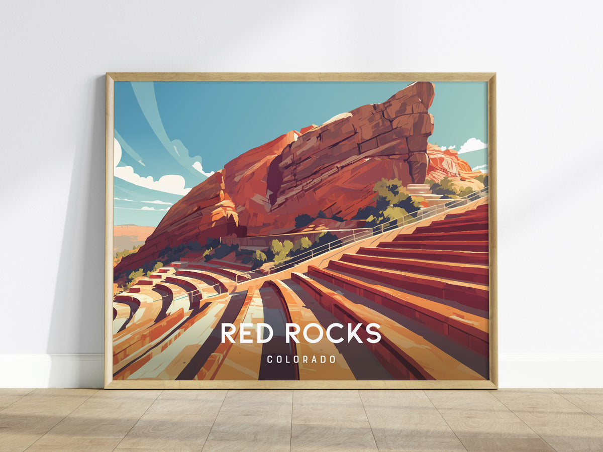 Red Rocks Amphitheatre Landscape, Colorado Poster | Iconic Mountain Venue Destination Print Wall Art — framed wall art