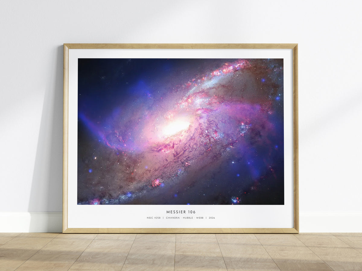 Messier 106 Landscape Poster | NGC 4258 Galaxy Wall Art NASA Space Photography — framed wall art