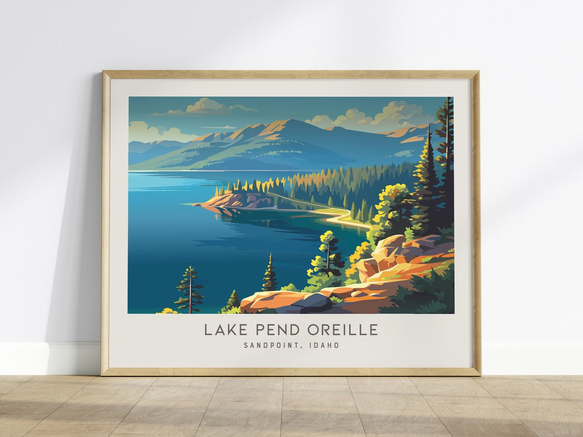 Lake Pend Oreille Landscape Matte Border Poster | Sandpoint, Idaho Framed or Unframed Travel Gift — framed wall art