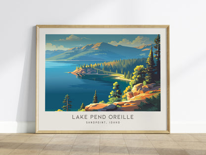 Lake Pend Oreille Landscape Matte Border Poster | Sandpoint, Idaho Framed or Unframed Travel Gift — framed wall art