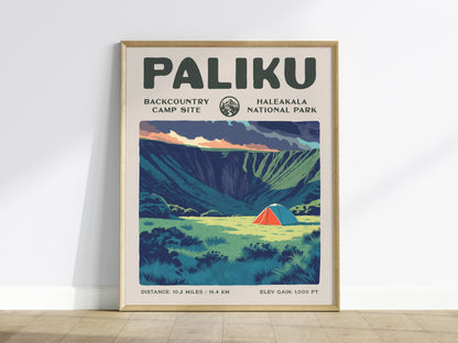 Paliku, Haleakala National Park Poster | Backpacker Gift | Misty Crater Wilderness Wall Art — framed wall art