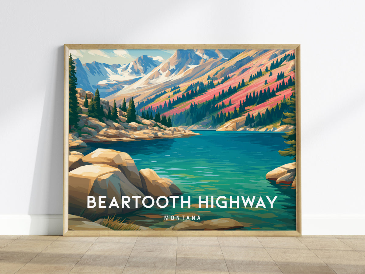 Beartooth Highway, Montana Landscape Poster | Mountain Road Vacation Wall Art — framed wall art