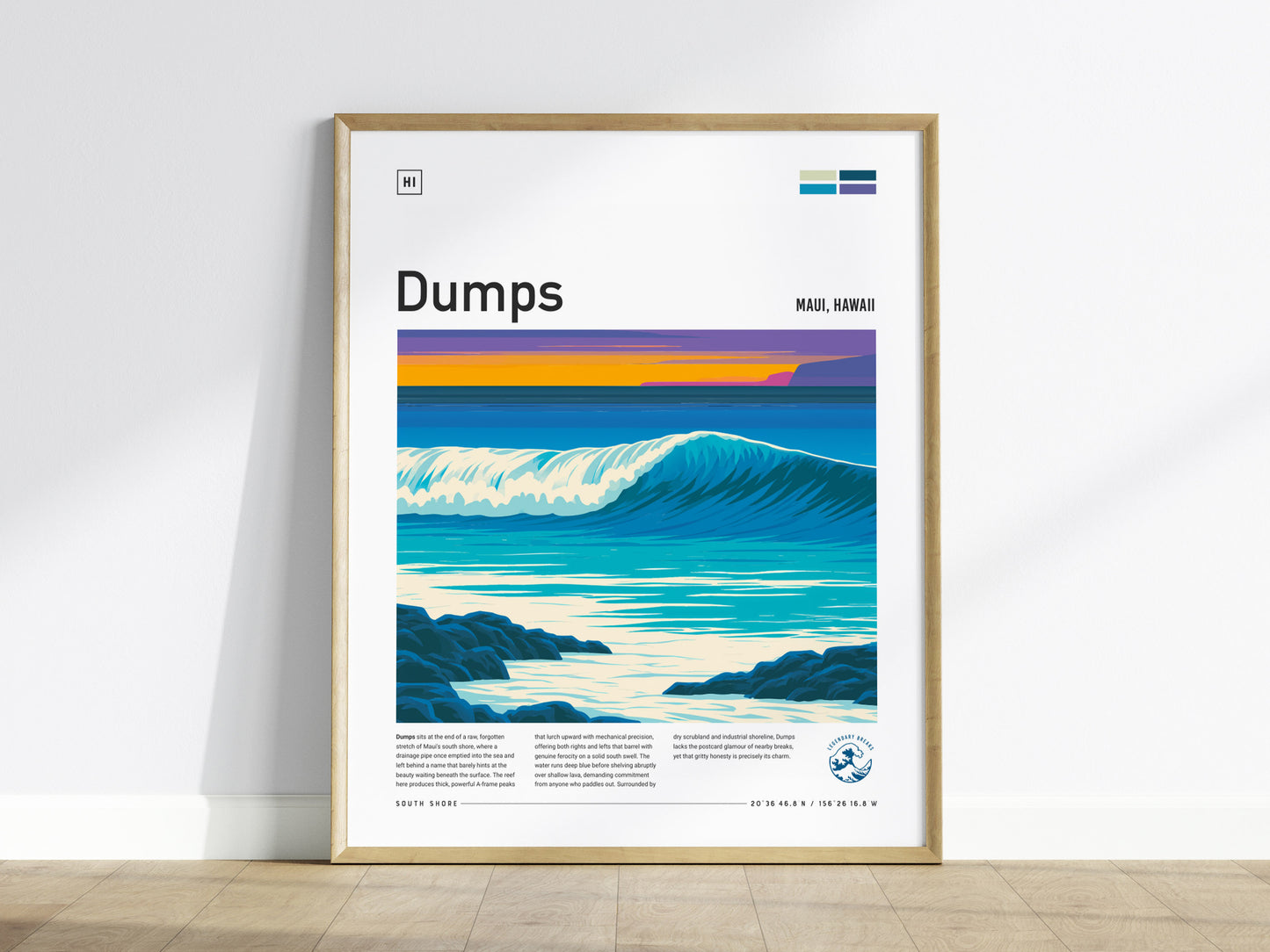 Dumps, Hawaii Poster | Tropical Reef Break Surf Wall Art — framed wall art