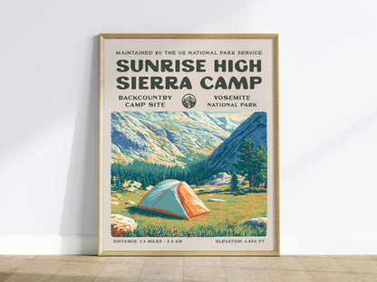 Sunrise High Sierra Camp, Yosemite National Park Poster | Backpacker Gift | Backcountry Trail Wall Art — framed wall art
