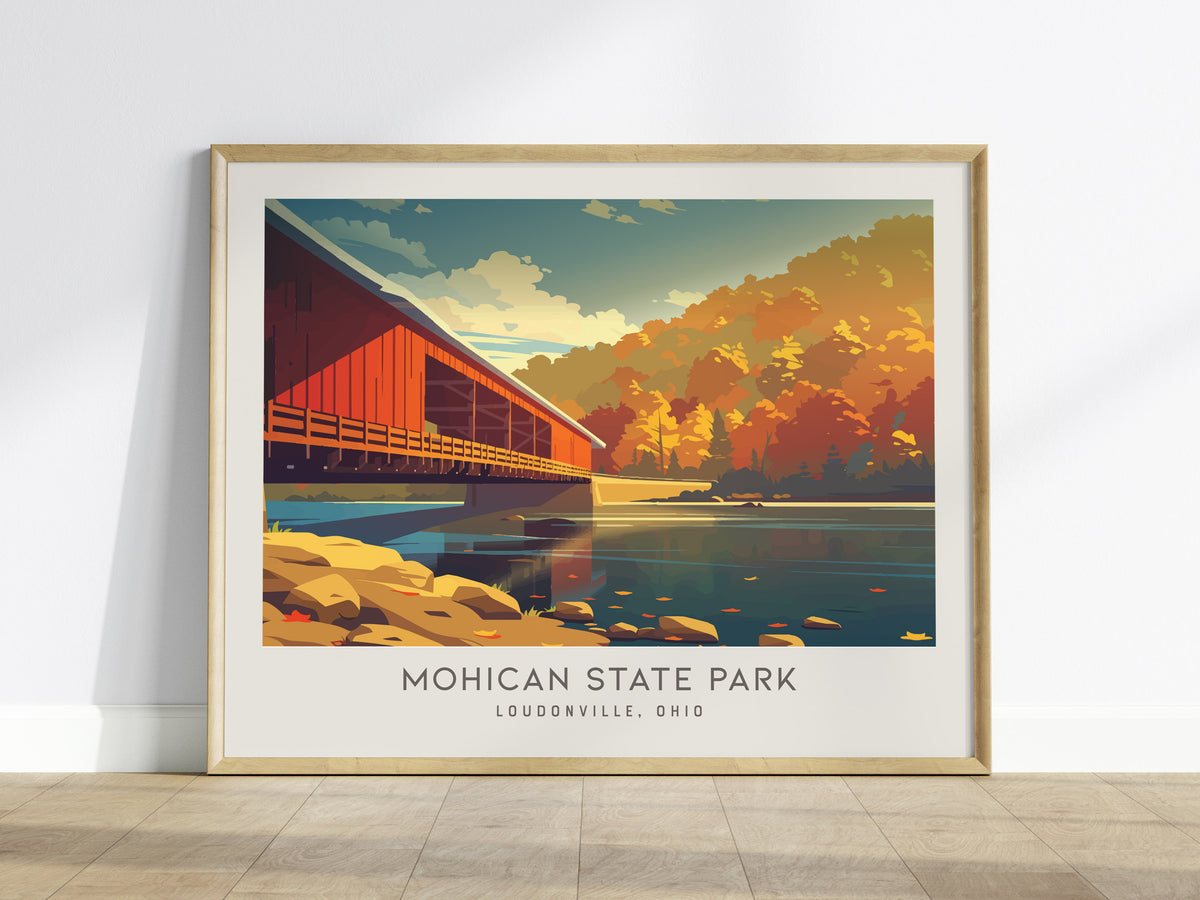 Mohican State Park Landscape Matte Border Poster | Loudonville, Ohio Vacation Wall Art — framed wall art