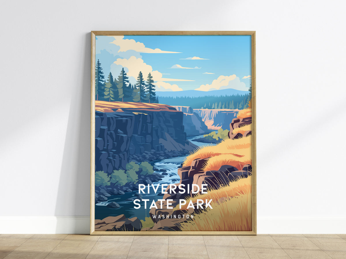 Riverside State Park, Washington Poster | Scenic River Trail Destination Print Wall Art — framed wall art