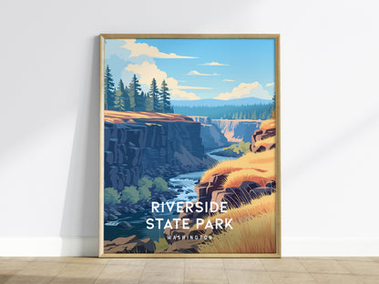 Riverside State Park, Washington Poster | Scenic River Trail Destination Print Wall Art — framed wall art